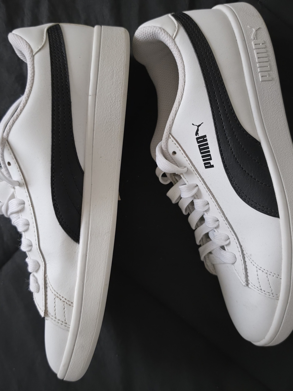 Puma White and Black Low-Profile Leather Sneakers